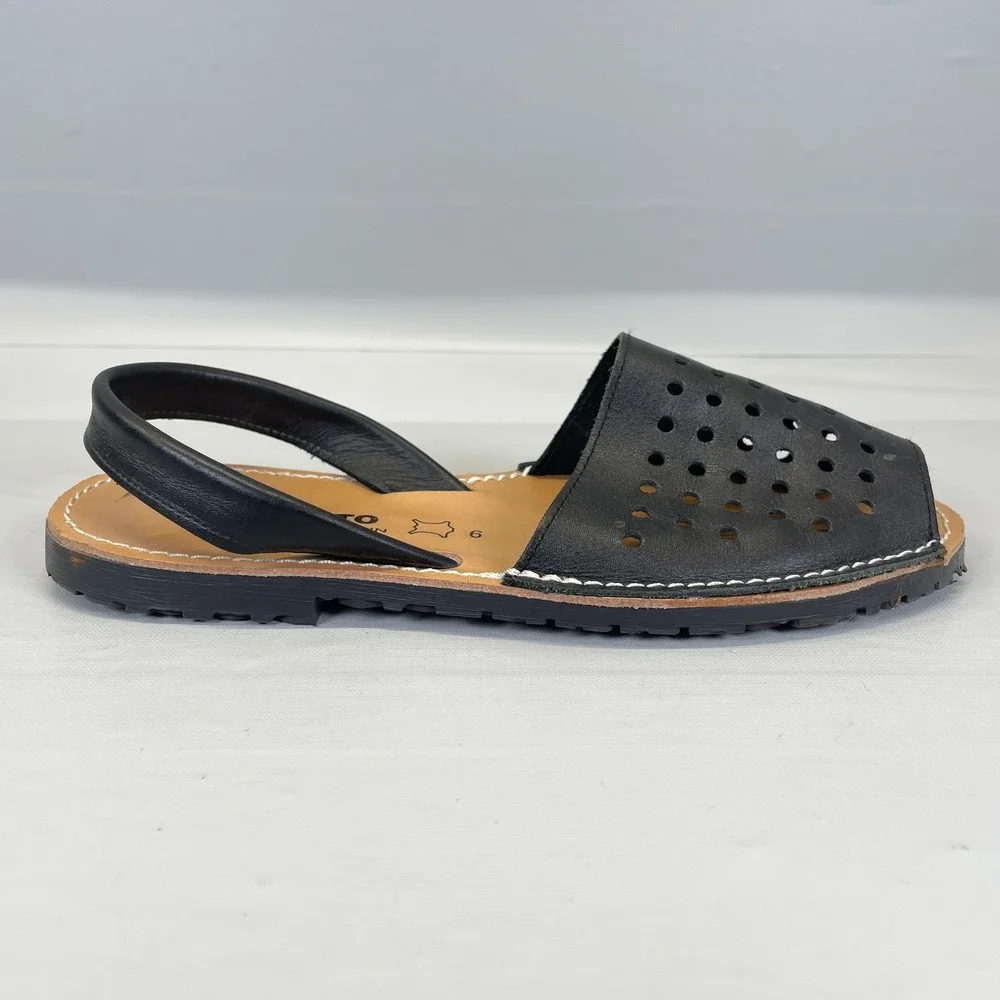 Sesto Avarca Sandals Womens Size 6 Black Leather Slingback Casual Peep Toe Shoes